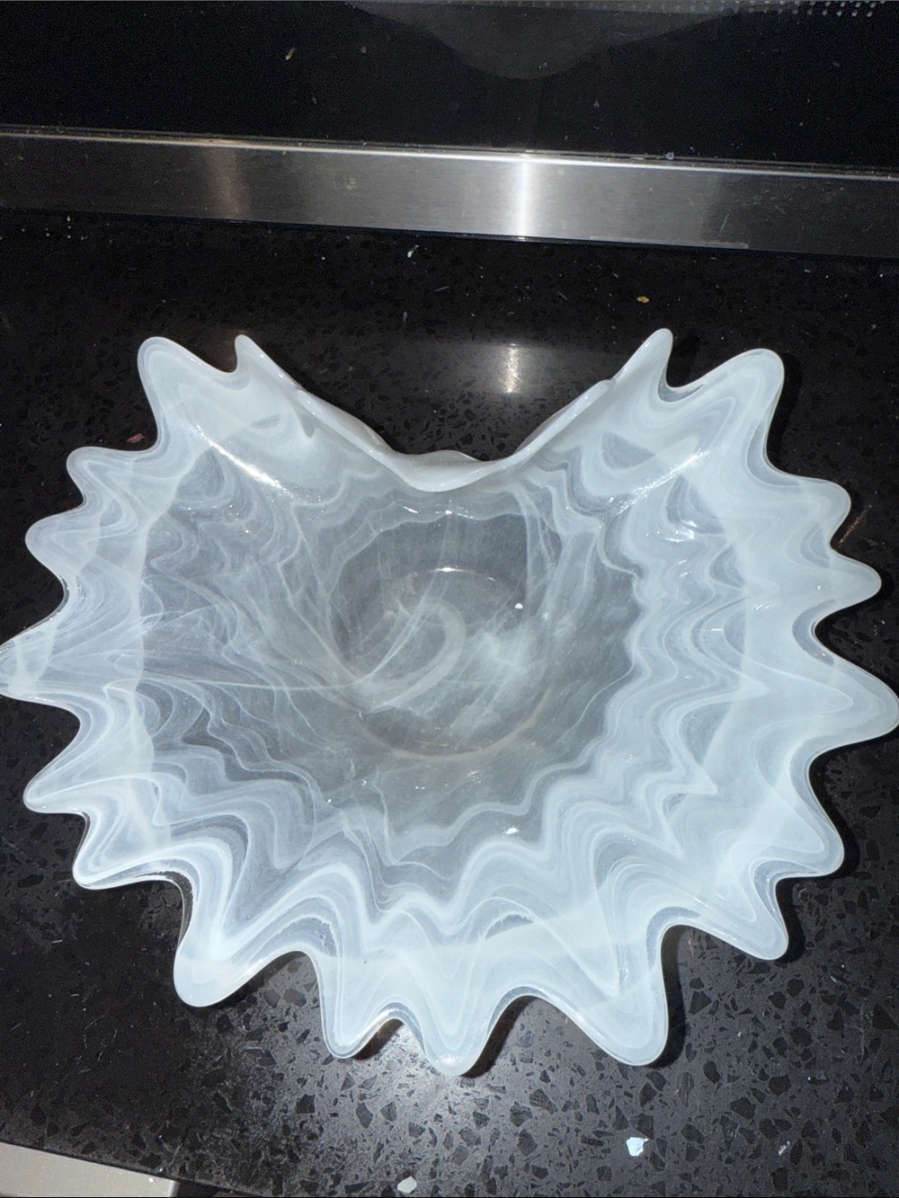 Handblown White Swirl Glass Decorative Bowl - Home Art